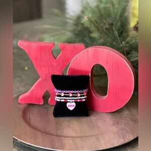 XOXO Valentines Day 4 Piece Gold Red Pink Stretch Charm Bracelet Set